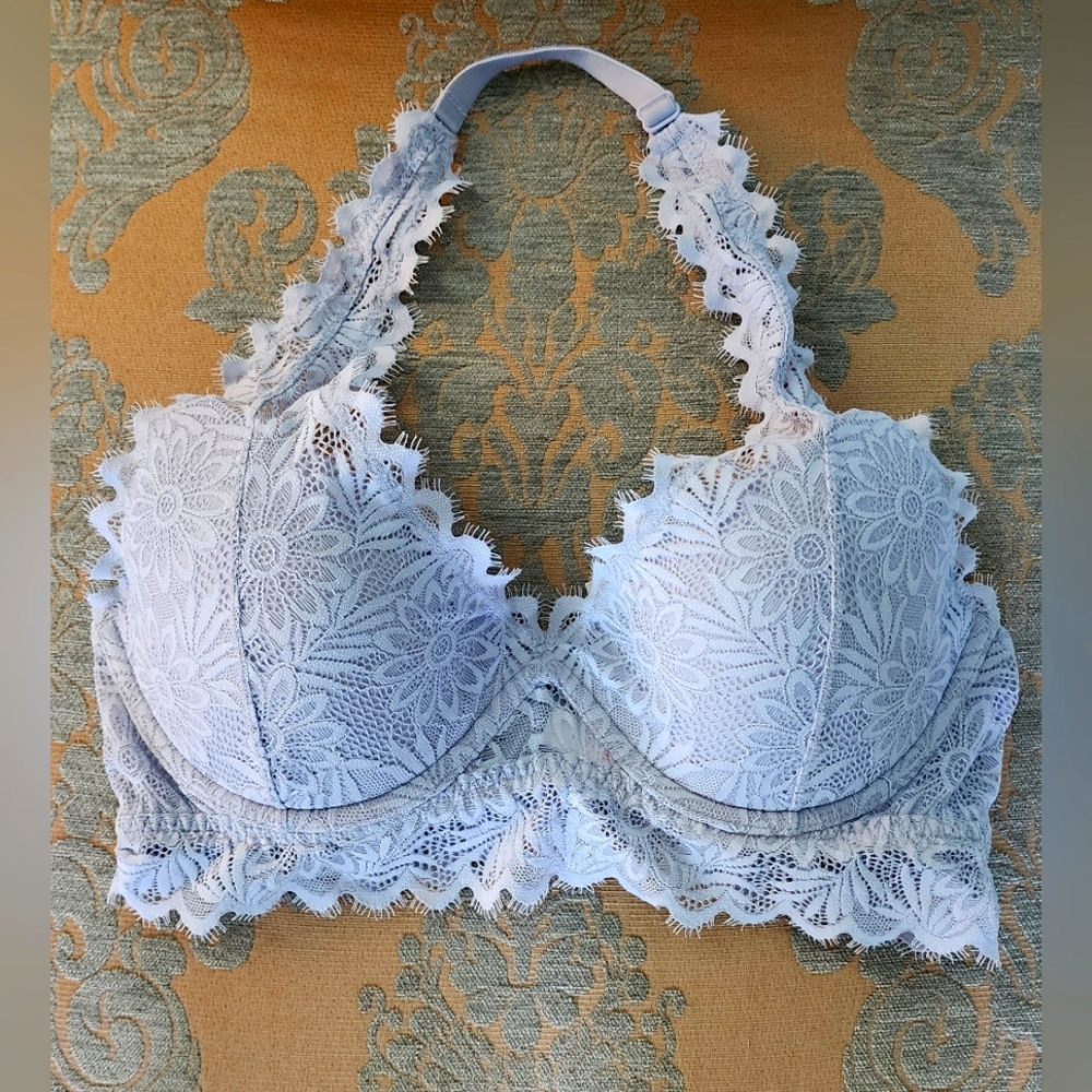 Lacy Gray Halter Bra, Victoria’s Secret Pink. Never warn!